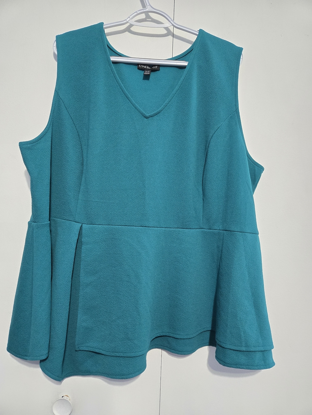 Lane Bryant Peplum Top Teal Sleeveless V Neck Stretch Blouse Size 26/28